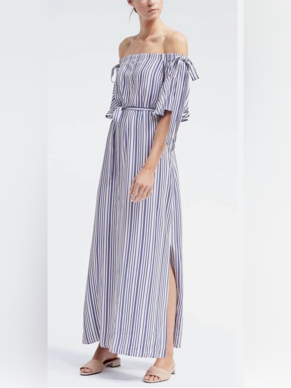 Banana Republic Blue White Stripe Off Shoulder Maxi Dress SP